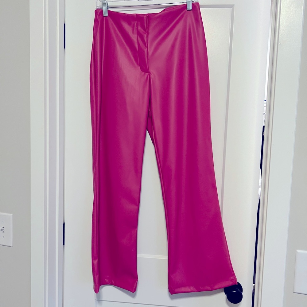 Hot pink faux leather pants